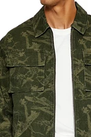 Leaf Print Zip-Up Jacket