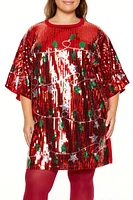 Plus Sequin Christmas Lights T-Shirt Dress