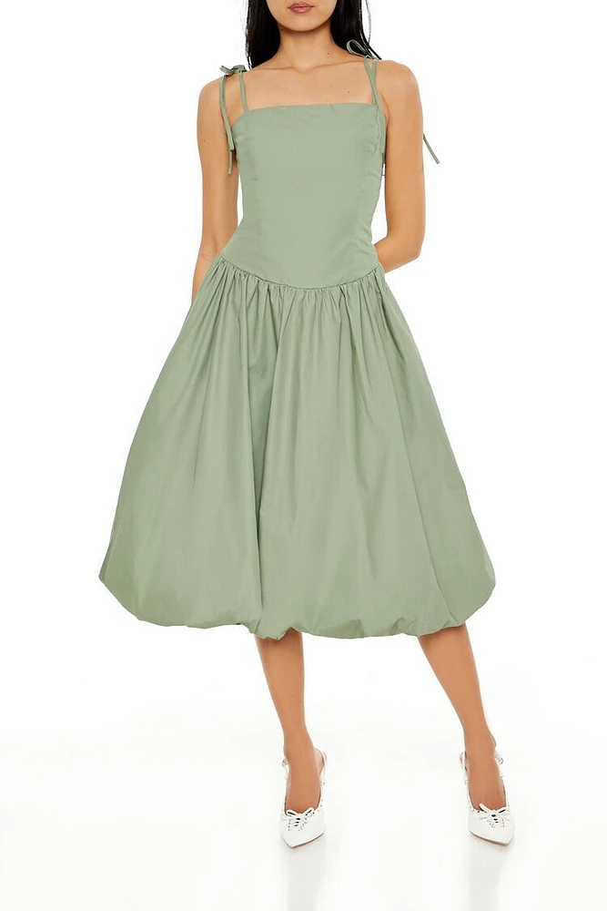 Bubble-Hem Tie-Strap Midi Dress