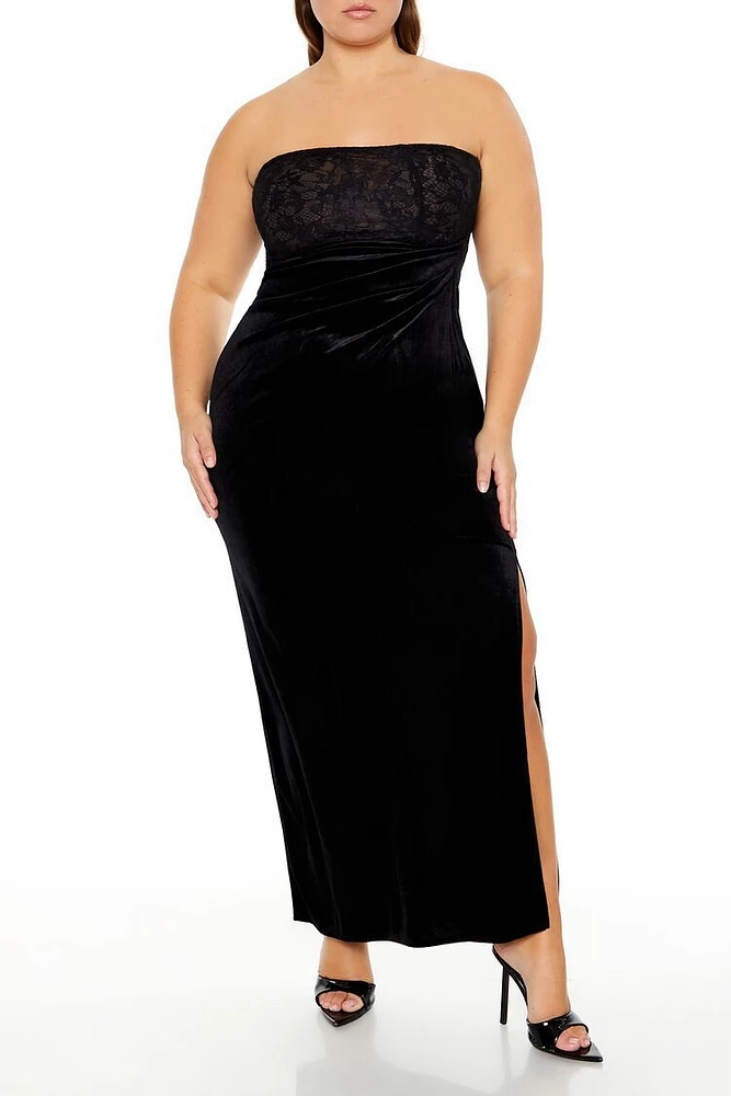 Plus Lace & Velour Maxi Dress