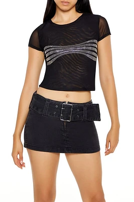 Mesh Rhinestone Cropped Tee