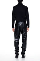 Slim-Fit Faux Leather Cargo Pants