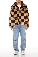 Faux Fur Checkered Coat