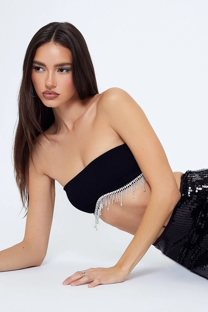 Seamless Rhinestone Fringe Bralette