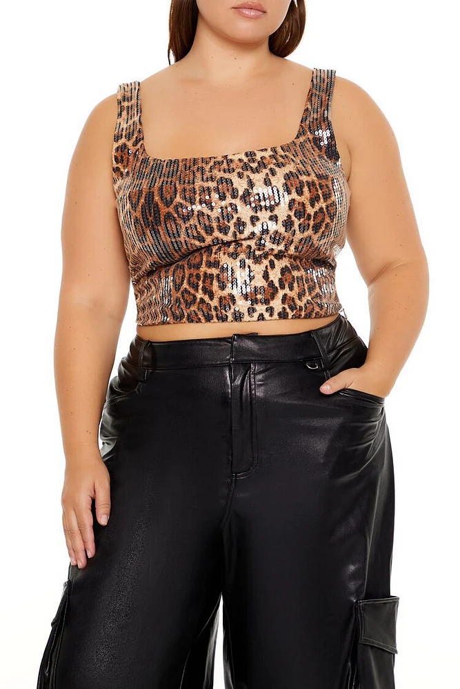 Plus Sequin Leopard Crop Top