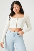 Pointelle Lettuce-Edge Crop Top