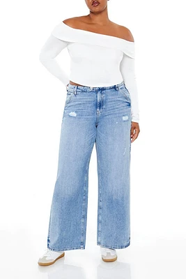 Plus Distressed Mid-Rise Straight Jeans