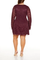 Plus Lace Bell-Sleeve Mini Dress