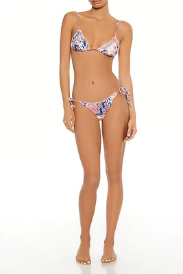 Boho Paisley Picot-Trim String Bikini Bottoms