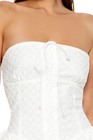 Strapless Lace-Up Eyelet Mini Dress