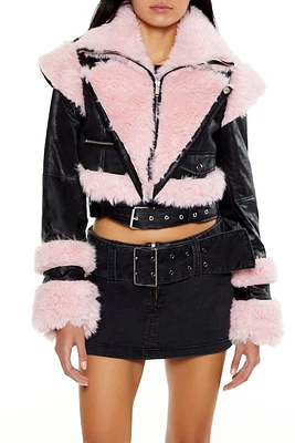 Faux Leather & Fur Moto Jacket