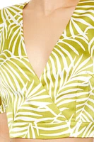 Satin Tropical Leaf Print Crop Top