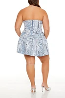 Plus Strapless Denim Mini Dress