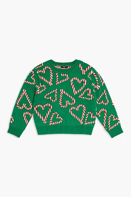 Girls Candy Cane Heart Sweater (Kids)