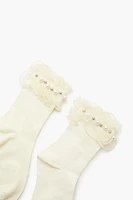 Ruffle Faux Pearl Crew Socks