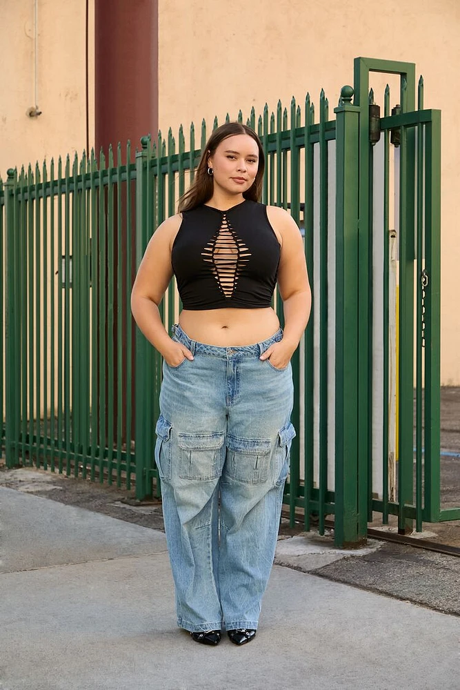 Plus Wide-Leg Cargo Jeans