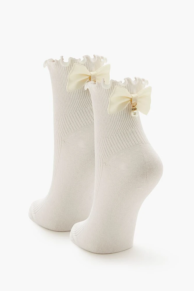 Faux Pearl Bow Crew Socks