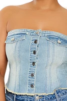 Plus Stretch-Denim Tube Top