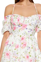 Floral Open-Shoulder Mini Dress