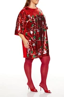 Plus Sequin Christmas Lights T-Shirt Dress