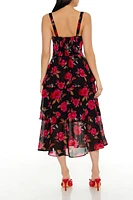 Tiered Rose Sweetheart Midi Dress