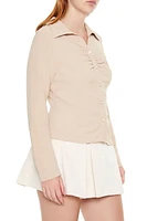 Faux Pearl Heart Button Shirt