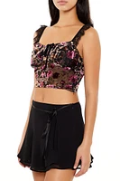 Eyelash Lace-Trim Floral Crop Top