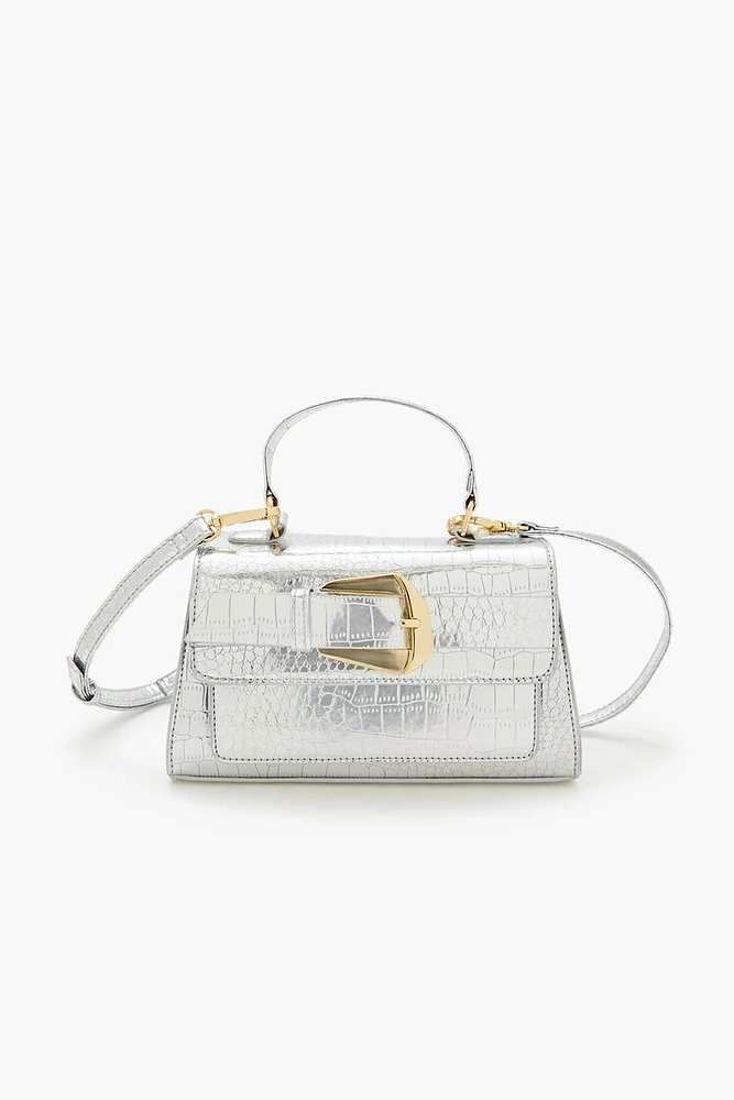 Metallic Faux Croc Crossbody Bag