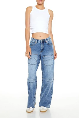 Embroidered Wide-Leg Cargo Jeans