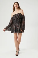 Paisley Print Off-the-Shoulder Mini Dress