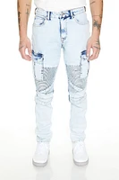 Acid Wash Cargo Moto Jeans