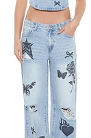 Tattoo Mid-Rise Baggy Jeans