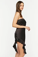 Satin Cascading Ruffle Tube Dress