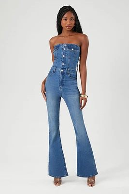 Strapless Denim Flare-Leg Jumpsuit