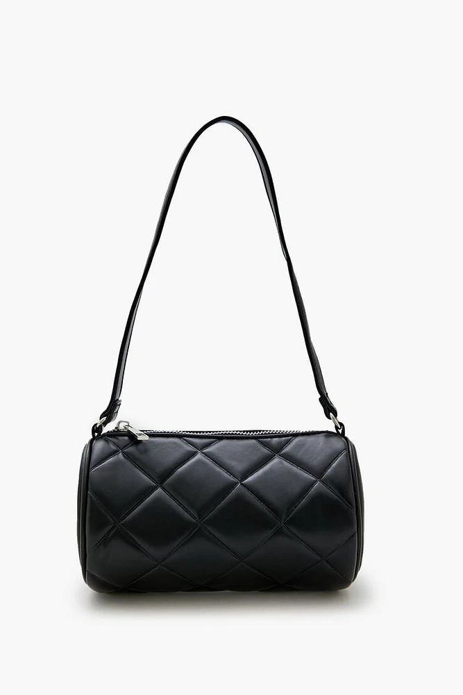 Quilted Faux Leather Barrel Bag