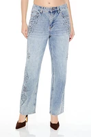 Studded High-Rise Straight Jeans