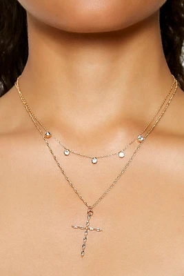 Layered Rhinestone Cross Necklace