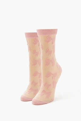 Bow Print Mesh Crew Socks