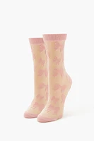 Bow Print Mesh Crew Socks