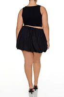Plus Poplin Bubble-Hem Mini Skirt