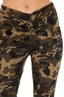 Ruched Camo Print Flare Pants