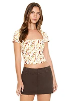 Floral Print Cutout Crop Top