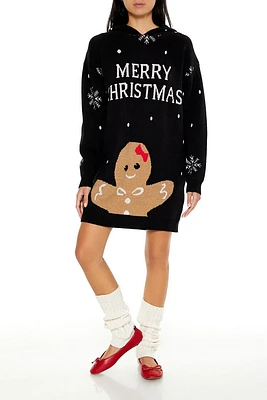 Hooded Christmas Mini Sweater Dress