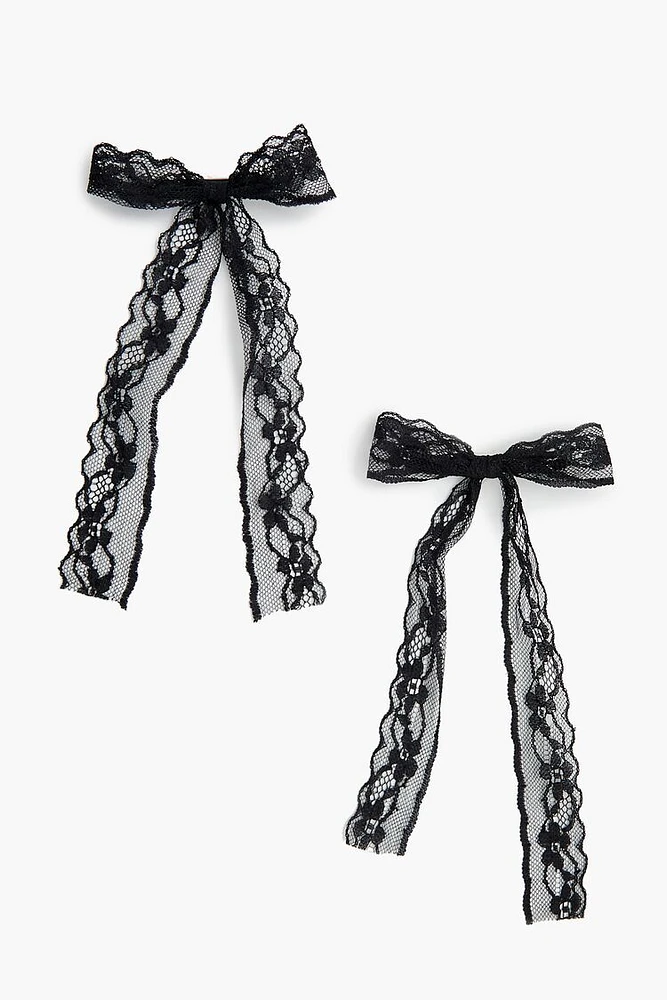 Lace Bow Gator Hair Clip Set