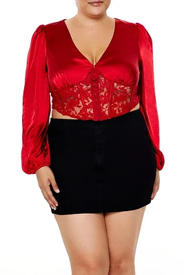 Plus Satin Corset Crop Top