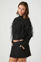 Mesh Ruffle Mock Neck Sweater