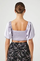 Satin Puff-Sleeve Crop Top