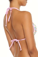 Bright Floral Contrast Halter Bikini Top