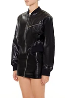 Faux Leather Bomber Jacket