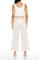 Belted Striped Wide-Leg Pants